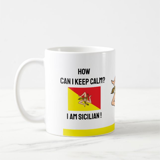 Behålla Lugn Sicilien & Funny Text, Sicilian Flagg Kaffemugg (Vänster)