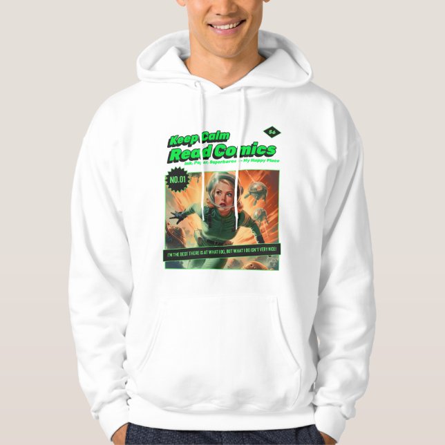 Behålla Lugn Space Girl Retro Tecknad Bok Hoodie (Framsida)