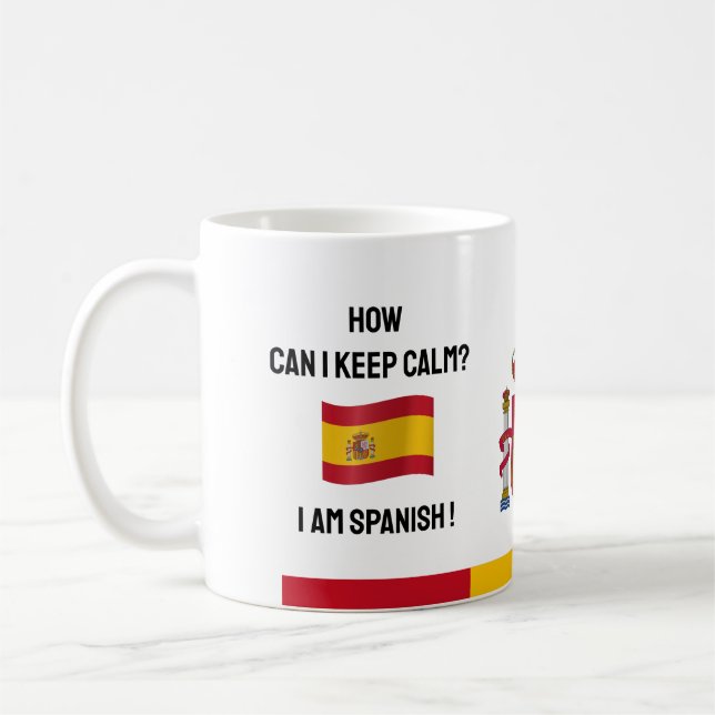 Behålla Lugn Spanien & Funny Text, spanska Flagga Kaffemugg (Vänster)