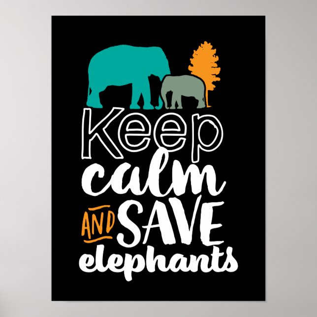 Behålla Lugn Spara Elephants Animal Lover Voluntee Poster (Framsidan)