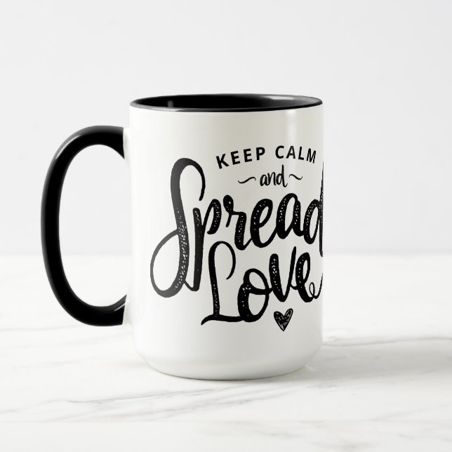 Behålla Lugn Text Art Kärlek Art Inspirationshjärt Mugg (Vänster)
