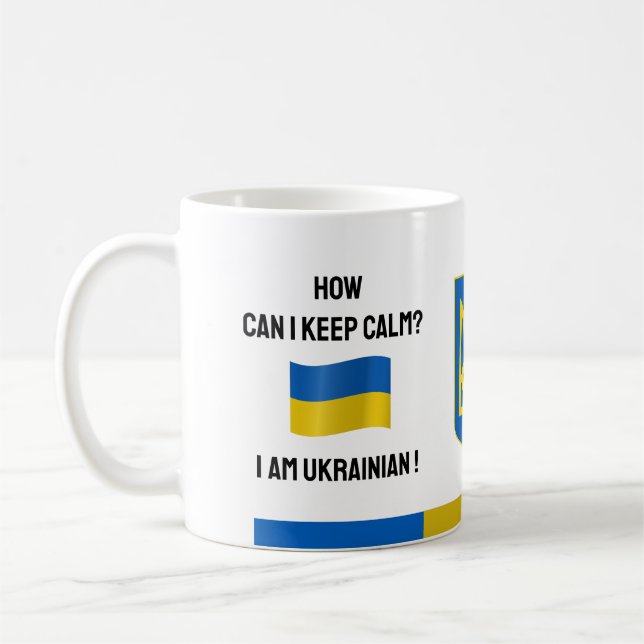Behålla Lugn Ukraina & Funny Text, Ukrainas Flagga Kaffemugg (Vänster)