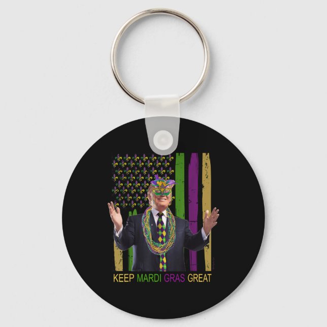 Behålla Mardi Gras Underbar Funny Trump Mardi Gras Nyckelring (Framsida)