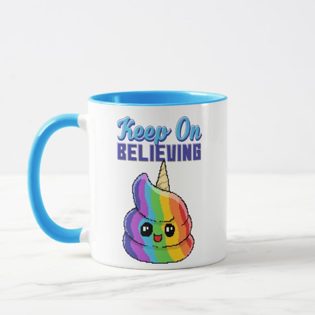 Behålla om Believin Unicorn Rainbow Poop Mugg (Vänster)