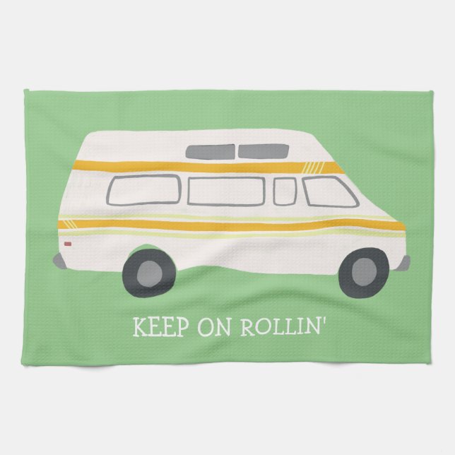 BEHÅLLA OM ROLLIN Retro Campervan Motorhome RV Grö Kökshandduk (Horisontell)