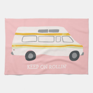 BEHÅLLA OM ROLLIN Retro Campervan Motorhome RV Ros Kökshandduk