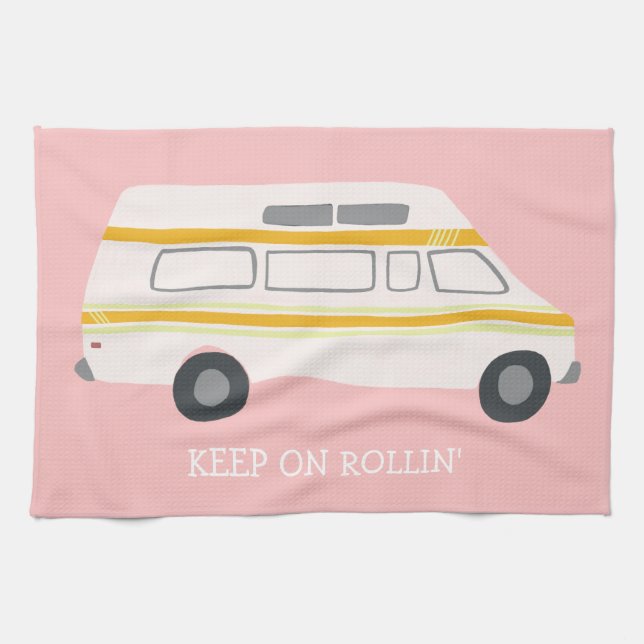 BEHÅLLA OM ROLLIN Retro Campervan Motorhome RV Ros Kökshandduk (Horisontell)