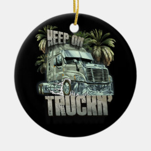 Behålla om Truckin Semi Lastbil-lastbilschaufför Julgransprydnad Keramik