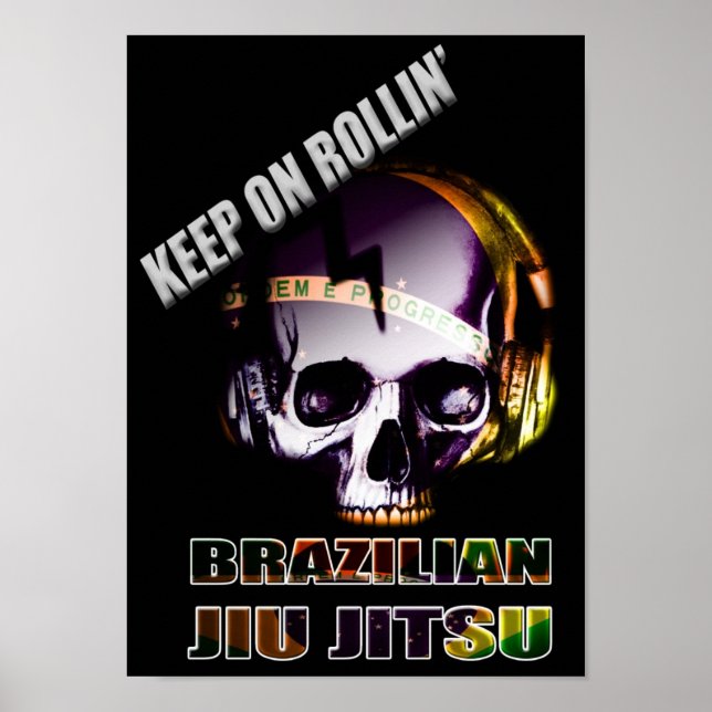 Behålla on Rollin' Brazilian Jiu Jitsu Skull Poste Poster (Framsidan)