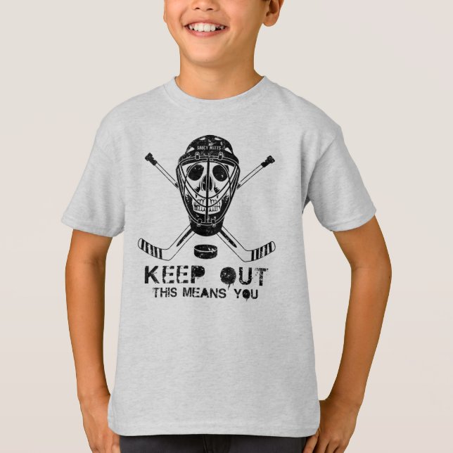 Behålla Out Hockey Goalie Skull Youth T-Shirt (Framsida)