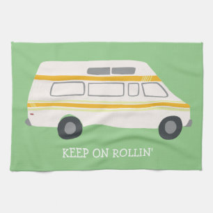 BEHÅLLA PÅ Retro Campervan Motorhome RV grönt f Kökshandduk