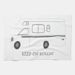 BEHÅLLA PÅ ROLLIN Retro Camper Motorhome RV B&W Kökshandduk