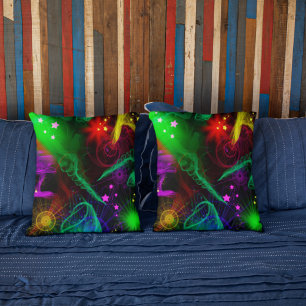 Behålla Sake Neon Paint Splatter Swirls Stars Kudde