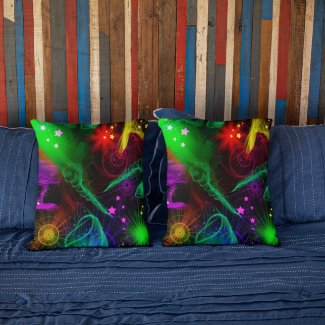 Behålla Sake Neon Paint Splatter Swirls Stars Kudde (Skapare uppladdad)