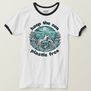 Behålla Sea Plastic Free Ocean Life Ringer Tee