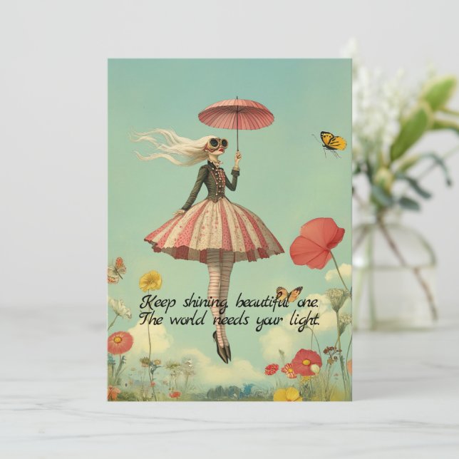 Behålla Shining Whimsical Girl Greeting Card Kort (Stående Fram)