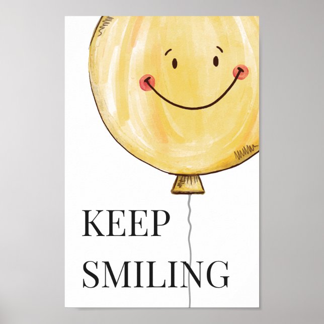Behålla Smilande Gult Cute Smile Balloon Lycklig Q Poster (Framsidan)
