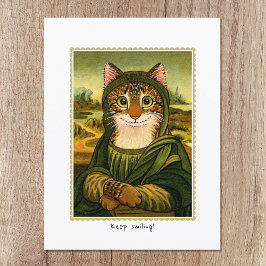 Behålla Smilda Cute Mona Lisa Cat Anpassningsbar Vykort