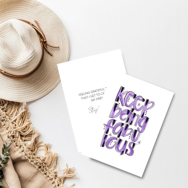 Behålla som är varm hand och frisyr Lila Tack Kort (Keep being fabulous friendship card)