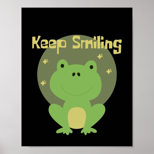 Behålla som leker Kawaii grönt baby groda som ler Poster (Framsidan)