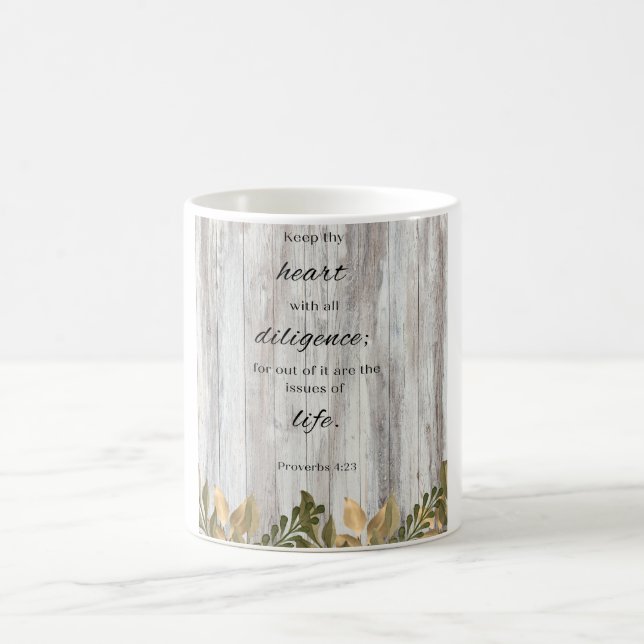 Behålla Theart Wood Flower Bible Verse Coffee Mugg (Center)