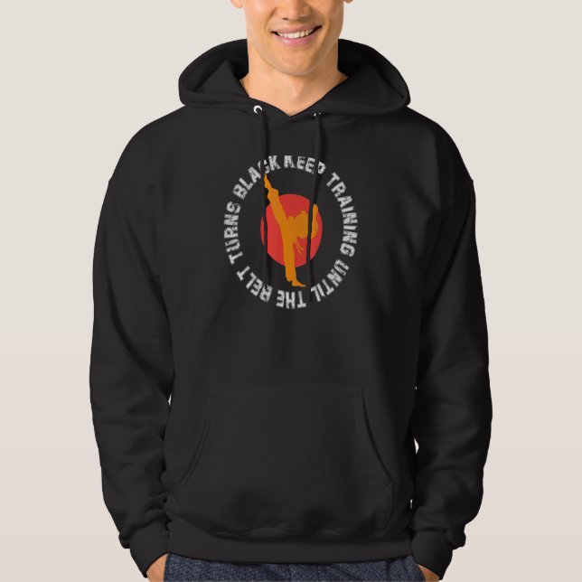 Behålla till dess att Bälte vrider Black Karate T Hoodie (Framsida)