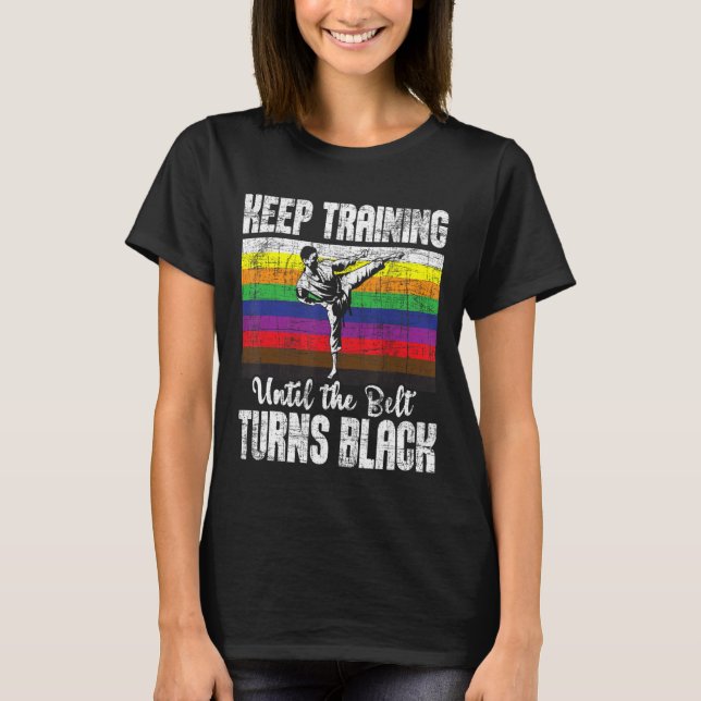 Behålla till dess att Bälte vrider Black Karate T Shirt (Framsida)