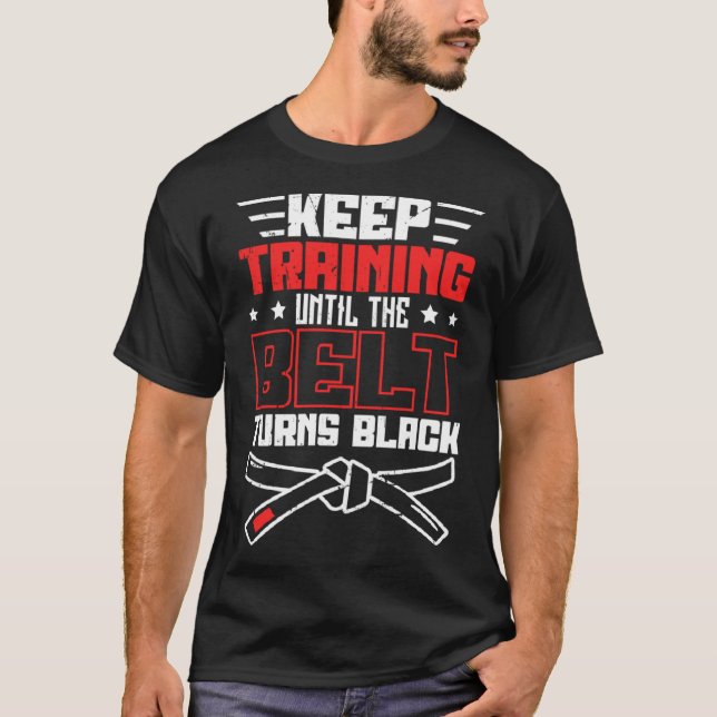 Behålla tills Bälte Turns Black Jiu Jitsu T Shirt (Framsida)