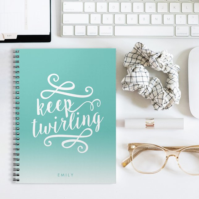 Behålla Twirling Aqua & White Gradient Ombre Quote Anteckningsbok Med Spiral (Skapare uppladdad)