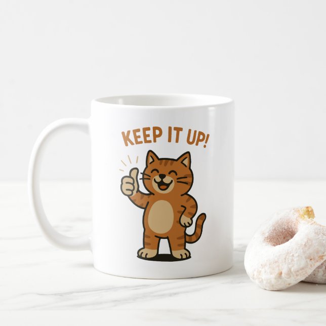 Behålla upp det! Motiverande uppmuntran Retro Cat Kaffemugg (Med munk)