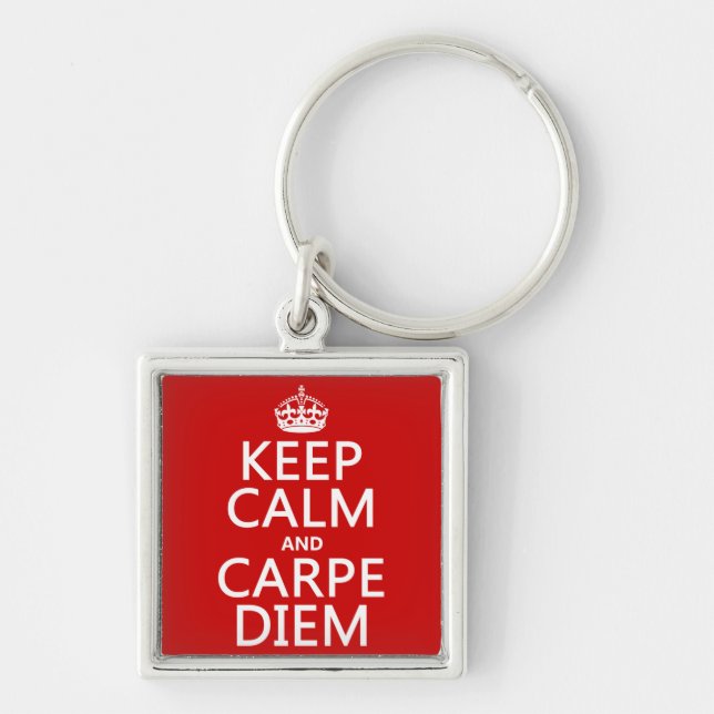 Behållalugn och Carpe Diem Fyrkantig Silverfärgad Nyckelring (Framsidan)
