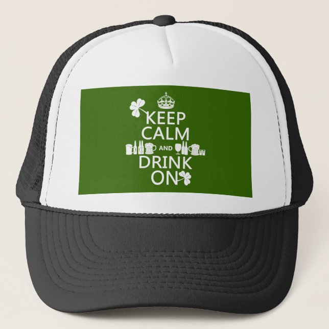 Behållalugn och drink på (irländska st-patricks) truckerkeps (Framsida)