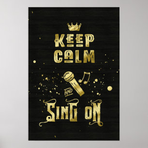 Behållalugn och sjunga på guld- mikrofontypograf poster