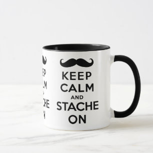 Behållalugn och stache på svart mugg