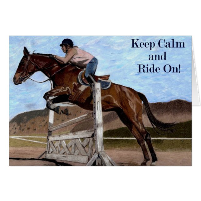 Behållalugn & ritt på! Hästjumper Hälsningskort (Framsidan Horizontal)
