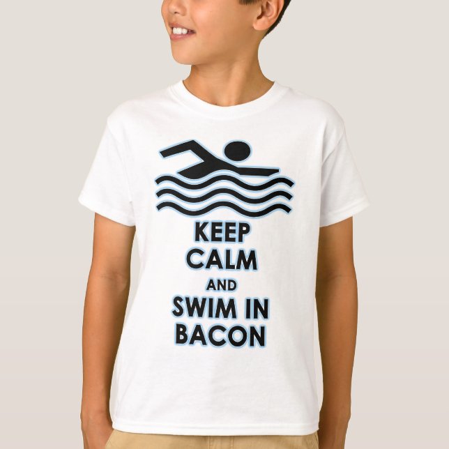 Behållalugn & simma i bacon t shirt (Framsida)
