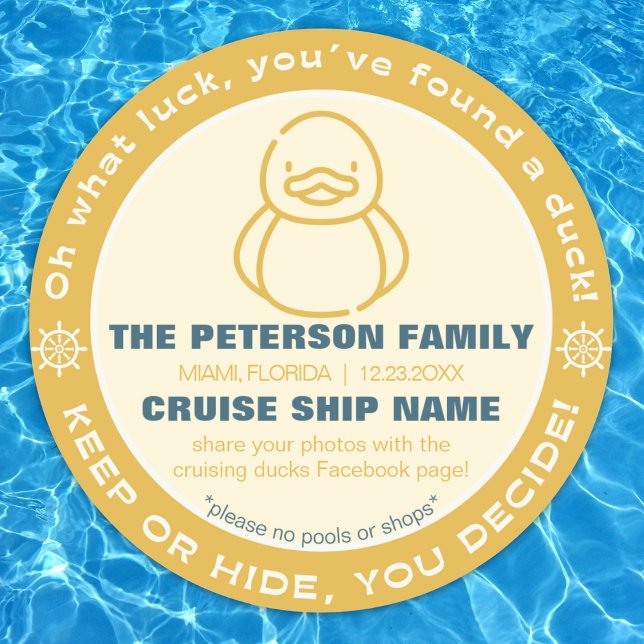 Behållan Anka eller Märkrn Göm spelmärke Runt Klistermärke ("Oh what luck you found a duck" cruising duck sticker custom personalized duck cruise game label tag)