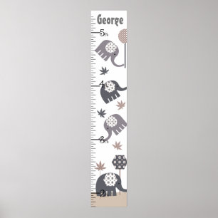 Behållan grått och Tan Elephants Growth Chart vid  Poster