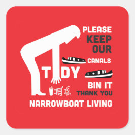 Behållan Narrowboat och CanalBoat - våra kanaler Fyrkantigt Klistermärke