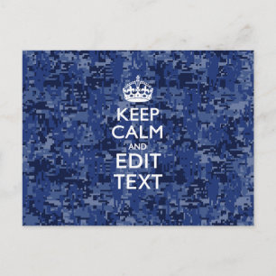 Behållans Lugn Din text på Blue Digital Camouflage Vykort