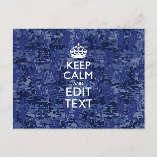Behållans Lugn Din text på Blue Digital Camouflage Vykort (Framsida)