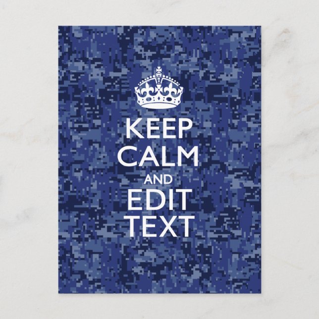 Behållans Lugn Din text på Blue Digital Camouflage Vykort (Framsida)