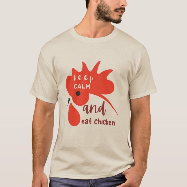 behållans lugn och äta kyckling lustigt t shirt (Framsida)