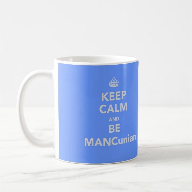 Behållans Lugn och be MANCunian Kaffemugg (Vänster)
