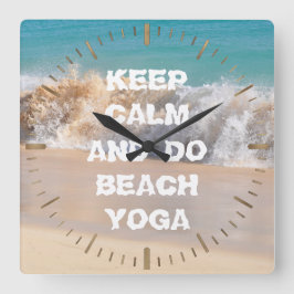 Behållans Lugn och BEACH YOGA-inspirerande ord Fyrkantig Klocka