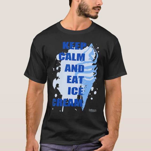 Behållans Lugn och Eat Ice Cream Blue T Shirt (Framsida)