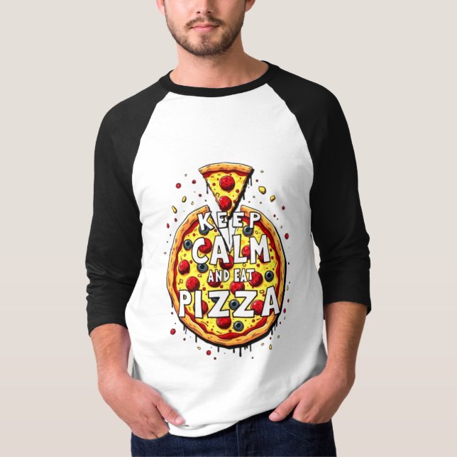 Behållans Lugn och Eat Pizza: Perfektens utformnin T Shirt (Framsida)
