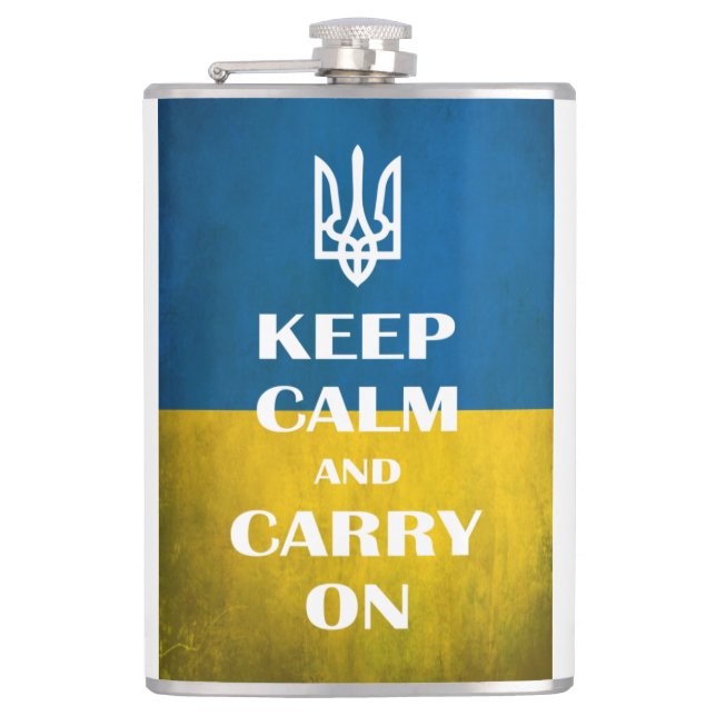Behållans lugn och fortsätt med ukrainska emblemet fickplunta (Framsidan)
