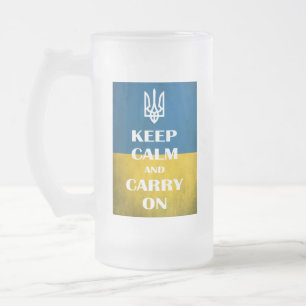 Behållans lugn och fortsätt med ukrainska emblemet frostat ölglas