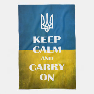 Behållans lugn och fortsätt med ukrainska emblemet kökshandduk